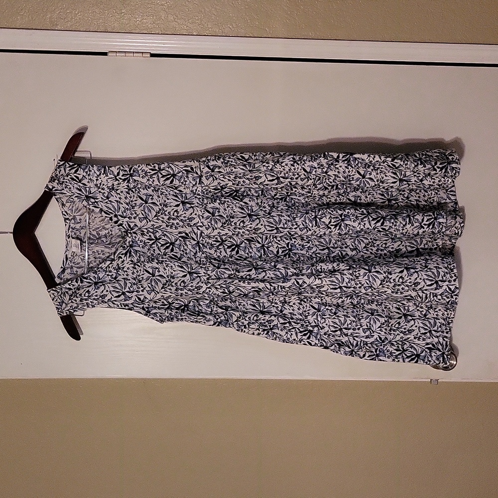 Lucky Brand Linen V Neck Sleeveless Dress Women’s S Blue Floral